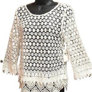 Velvet by Graham & Spencer Ailley Floral Crochet Lace Boho Flare Sleeve Blouse M